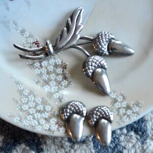 Vintage Hector Aguilar 940 Silver Acorn Brooch & Earrings Set